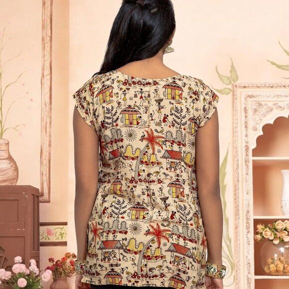 Chic Cream Printed Short Top for Any Occasion | Muvvas Boutique - Picture 5 of 5